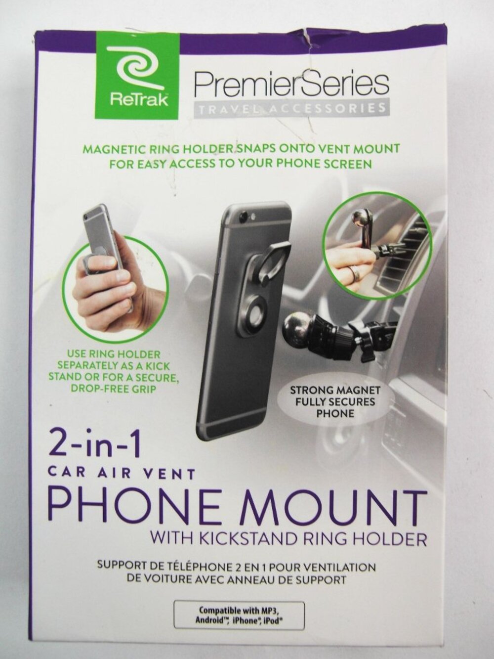 ReTrak Car Air Vent 2-in-1 Cell Phone Mount With kickstand & ring holder